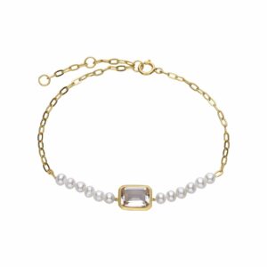 ECFEW™ Unifier White Topaz & Pearl Chain Bracelet In Gold Plated Sterling Silver