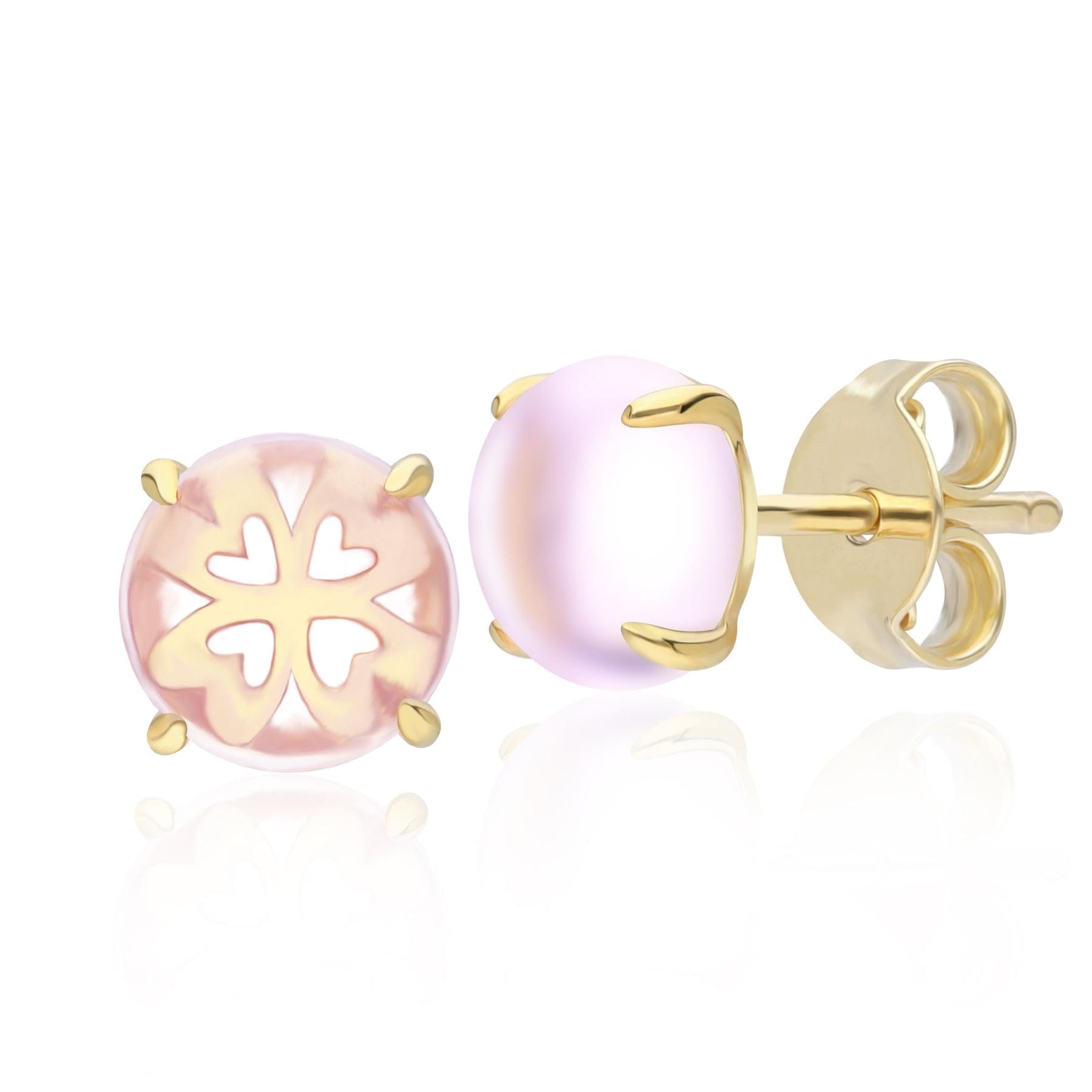 Gardenia Purple Amethyst Cabochon Stud Earrings in Gold Plated Sterling Silver