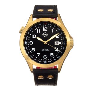 Protect Palau Leather-based-Band Mens Diver Watch w/Date – Gold Stainless Metal – One Measurement