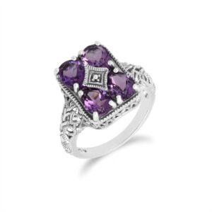 Artwork Nouveau Impressed Amethyst Remark Ring in 925 Sterling Silver