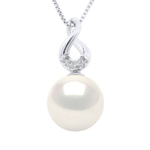 Ateliers Saint Germain Womens Pendant Eight White Gold – Diamonds 0,03 Cts – Real Cultured Freshwater Pearl Round 9-10 mm – One Size