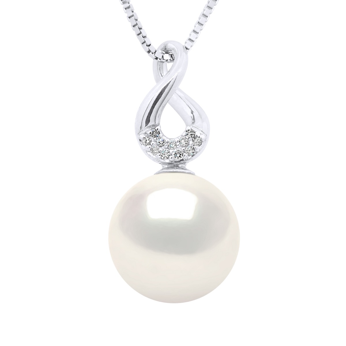 Ateliers Saint Germain Womens Pendant Eight White Gold - Diamonds 0,03 Cts - Real Cultured Freshwater Pearl Round 9-10 mm - One Size
