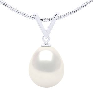 Ateliers Saint Germain Womens Necklace Semi Rigid Real Cultured Freshwater Pearl Pear 10-11 mm – White Silver – One Size