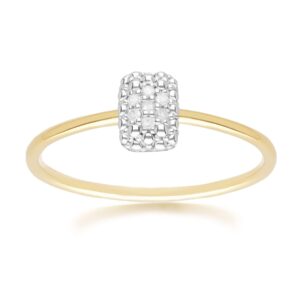 Diamond Pave Rectangle Ring 9ct Yellow Gold
