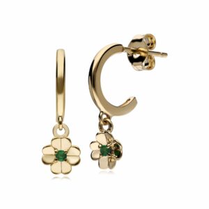 Gardenia Emerald Clover Hoop Earrings In 9ct Yellow Gold