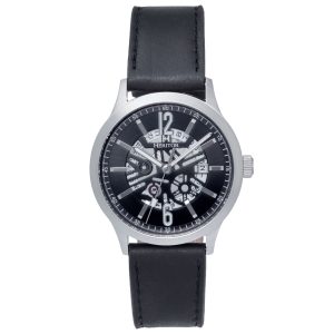Heritor Automatic Mens Dayne Leather-Band Watch w/Date – Black Stainless Steel – One Size