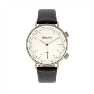 Simplify Unisex The 3300 Leather-Band Watch – Black & Silver – One Size