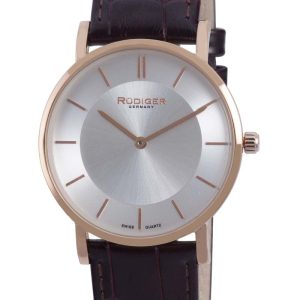 Rudiger : kassle Mens silver watch – Brown Leather – One Size
