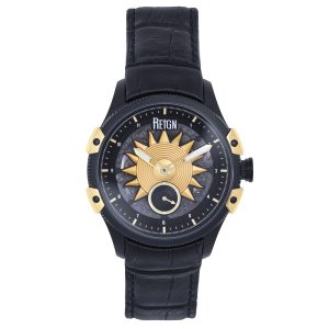 Reign Mens Solstice Computerized Semi-Skeleton Watch – Black Stainless Metal – One Dimension
