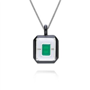 Grand Deco Rock Crystal, Chalcedony & Black Tooth Pendant in  Sterling Silver
