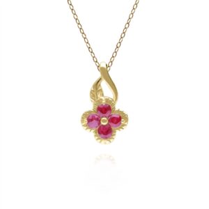 Floral Spherical Ruby Pendant in 9ct Yellow Gold