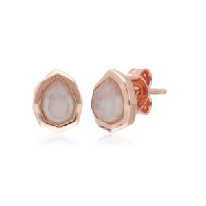 Abnormal B Gem Rainbow Moonstone Stud Earrings in Rose Gold Plated Silver