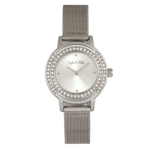 Sophie & Freda Womens Cambridge Bracelet Watch w/Swarovski Crystals – Silver Stainless Metal – One Dimension