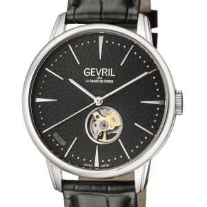 Gevril Mens Mulberry Black Dial Calfskin Leather-based Swiss Automated Watch – One Dimension