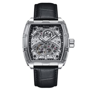 Reign Mens Olympia Computerized Semi-Skeleton Leather-based-Band Watch – Silver Stainless Metal – One Measurement