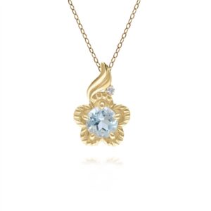 Floral Spherical Blue Topaz & Diamond Pendant in 9ct Yellow Gold