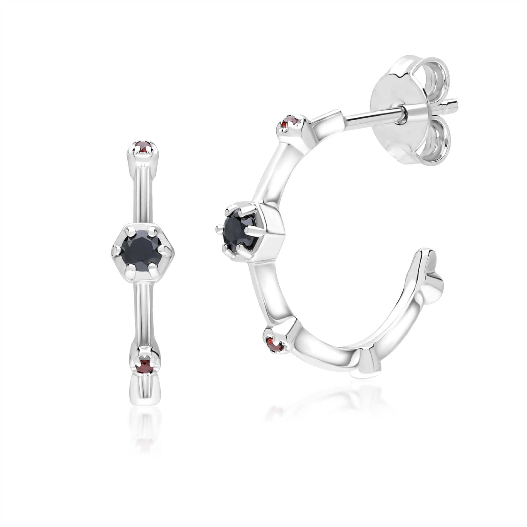 Trendy Glam Spinel & Garnet Mini Hoop Earrings In Sterling Silver