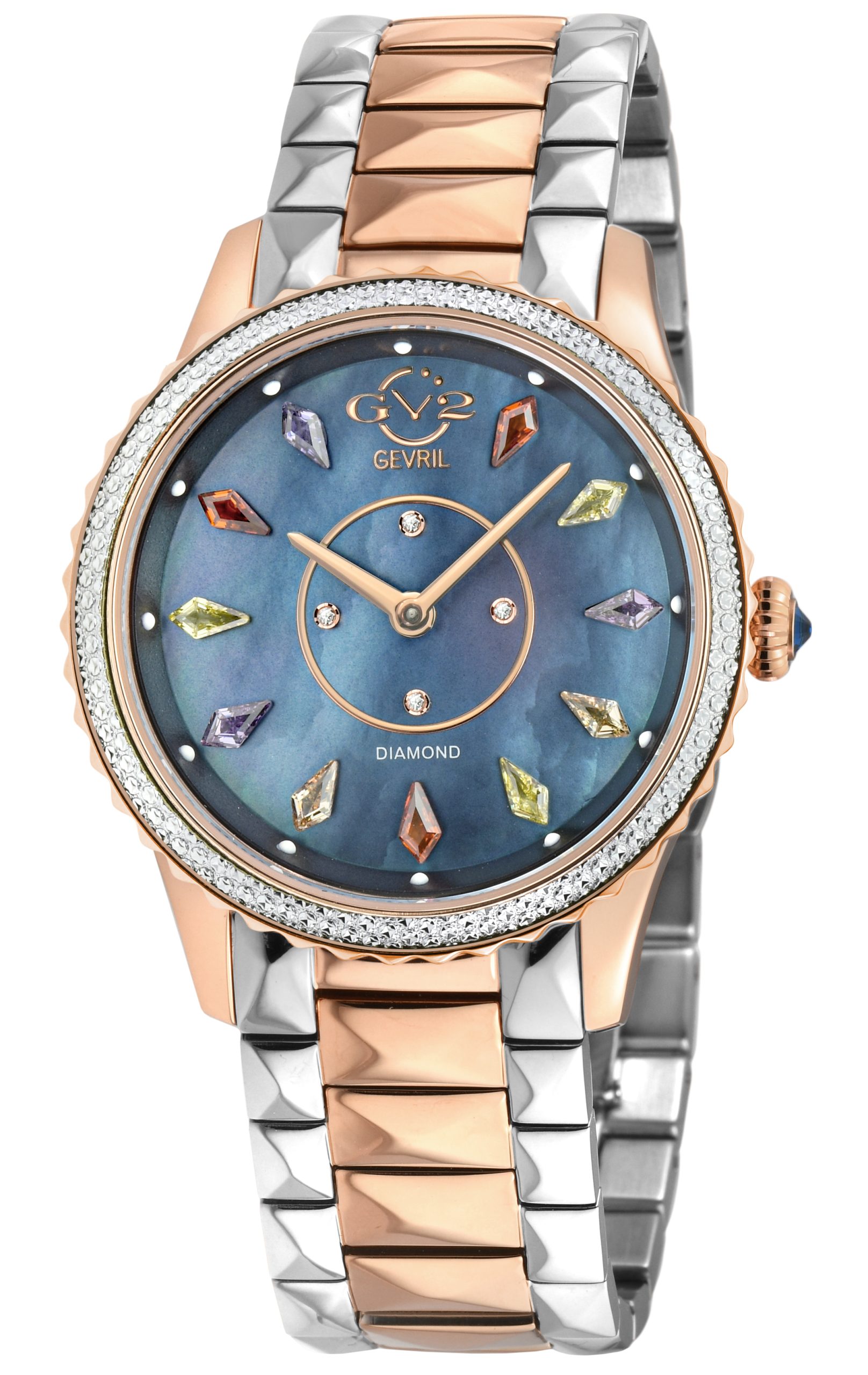 Gv2 Womens Siena Swiss Quartz MOP Dial 316L Stainless Metal Diamond Watch - Silver & Gold - One Dimension