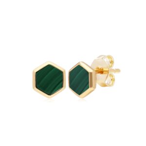 Micro Observation Malachite Stud Earrings in Gold Plated  Silver
