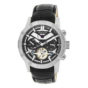 Heritor Computerized Mens Hannibal Semi-Skeleton Leather-based-Band Watch – Black & Silver Stainless Metal – One Measurement
