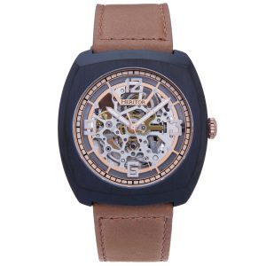Heritor Automated Mens Gatling Skeletonized Leather-based-Band Watch – Black/Brown Stainless Metal – One Measurement