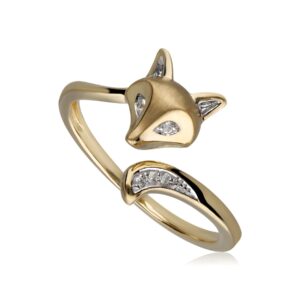 Gardenia White Sapphire Fox Ring In 9ct Yellow Gold