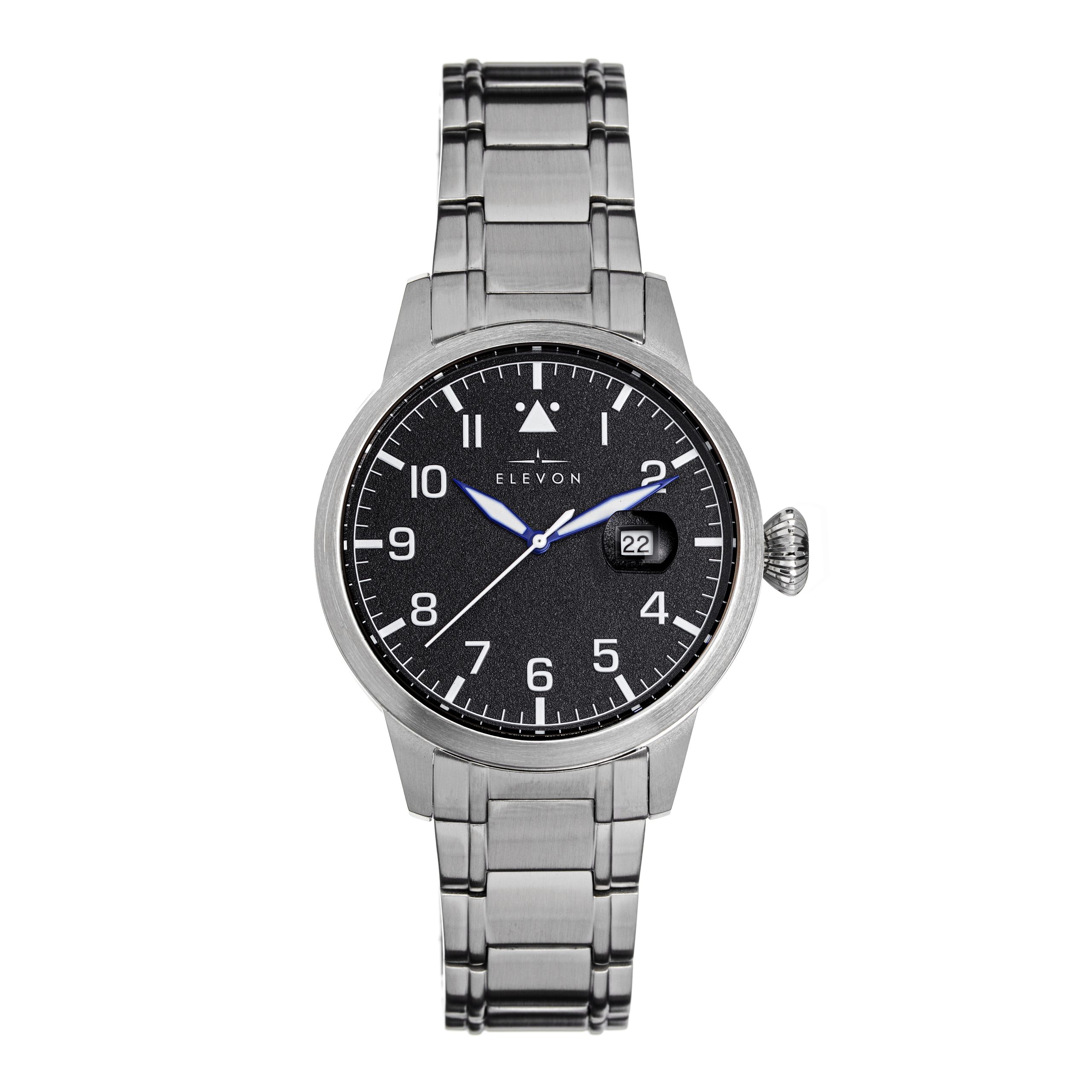Elevon Mens Stealth Bracelet Watch w/Date - Black Stainless Steel - One Size