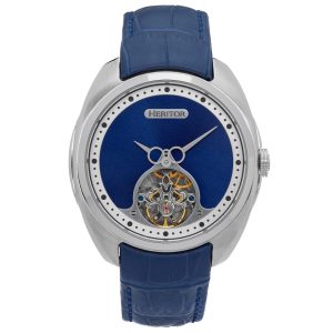 Heritor Automated Mens Roman Semi-Skeleton Leather-based-Band Watch – Blue – One Measurement