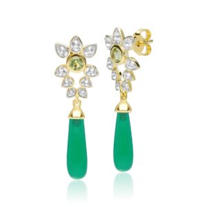 ECFEW™ Writer Dyed Inexperienced Chalcedony, Peridot & White Topaz Earrings In Gold Plated Sterling Silver