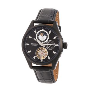 Heritor Automatic Mens Sebastian Semi-Skeleton Leather-Band Watch – Black Stainless Steel – One Size