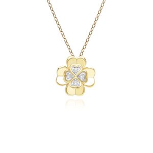 Gardenia Diamond Clover Pendant Necklace in 9ct Yellow Gold