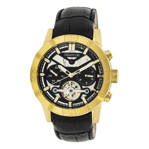 Heritor Automated Mens Hannibal Semi-Skeleton Leather-based-Band Watch – Black/Gold Stainless Metal – One Measurement