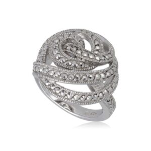 Marcasite Commentary Spiral Cocktail Ring in Sterling Silver