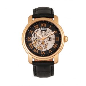 Reign Mens Kahn Automated Skeleton Leather-based-Band Watch – Rose Gold Stainless Metal – One Measurement