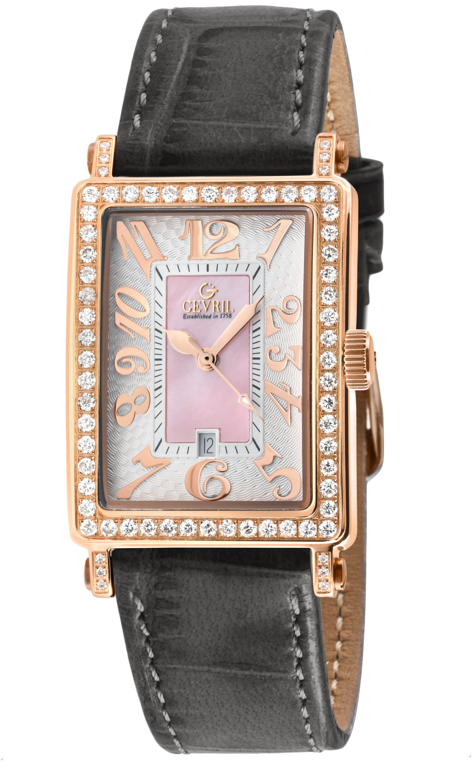 Gevril Ave of Americas Mini WoMens Swiss Quartz Diamond Case,Pink MOP Dial Watch - Grey - One Size