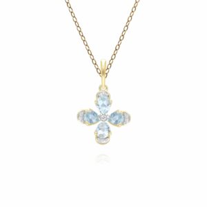 Floral Topaz & Diamond Pendant Necklace in 9ct Yellow Gold