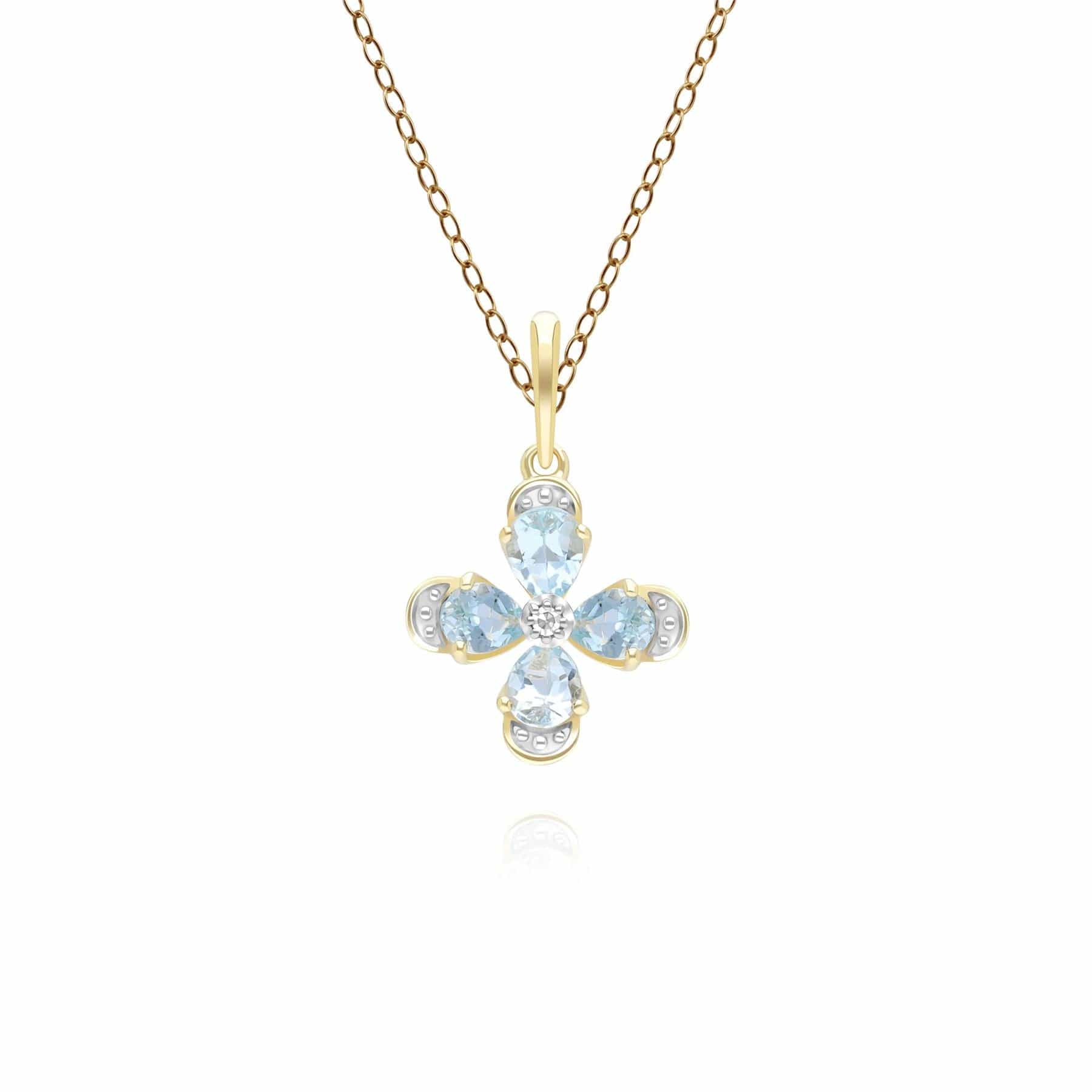 Floral Topaz & Diamond Pendant Necklace in 9ct Yellow Gold