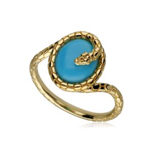 ECFEW™ Turquoise Winding Snake Ring In Yellow Gold Plated Silver