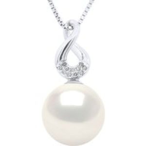 Ateliers Saint Germain Womens Pendant Eight White Gold – Diamonds 0,03 Cts – Real Cultured Freshwater Pearl Round 9-10 mm – One Size