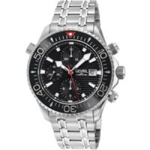 Gevril Mens Hudson Yards Chronograph Swiss Computerized, 316L Stainless Metal Case, Black Teeth Dial,316L Bracelet Watch. – Silver – One Dimension