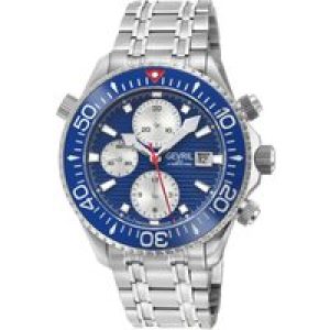 Gevril Mens Hudson Yards Chronograph Swiss Automated, 316L Stainless Metal Case, Blue Tooth Dial,316L Bracelet Watch. – Silver – One Measurement