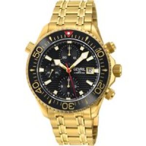 Gevril Mens Hudson Yards Chronograph Swiss Automated, 316L Stainless IPYG Metal Case, Black Tooth Dial,316L Bracelet Watch. – Gold – One Dimension