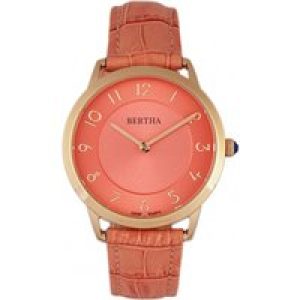 Bertha Womens Abby Swiss Leather-based-Band Watch – Coral Stainless Metal – One Measurement