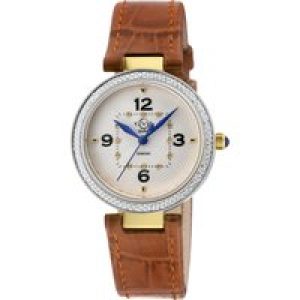 Gevril GV2 WoMens Piemonte Swiss Quartz White dial, Diamond Watch, Genuine Handmade Italian Brown Leather – One Size