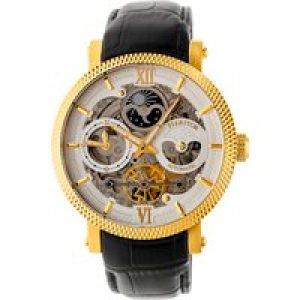 Heritor Computerized Mens Aries Skeleton Leather-based-Band Watch – Black/Gold Stainless Metal – One Dimension