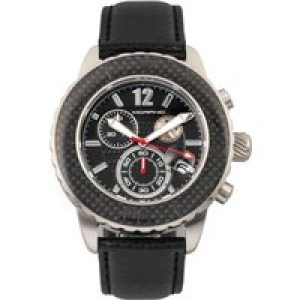 Morphic Mens M51 Series Chronograph Leather-Band Watch w/Date – Black & Silver Stainless Steel – One Size