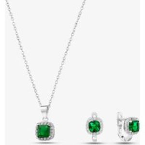 Silver & Cubic Zirconia Square-Shape Cluster Necklace & Earring Set SET16685