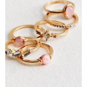 6 Pack Gold Stone Diamanté Gem Rings New Glance