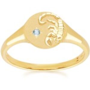 Zodiac Swiss Blue Topaz Scorpio Signet Ring In 9ct Yellow Gold