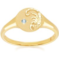 Zodiac Swiss Blue Topaz Scorpio Signet Ring In 9ct Yellow Gold - Image 2